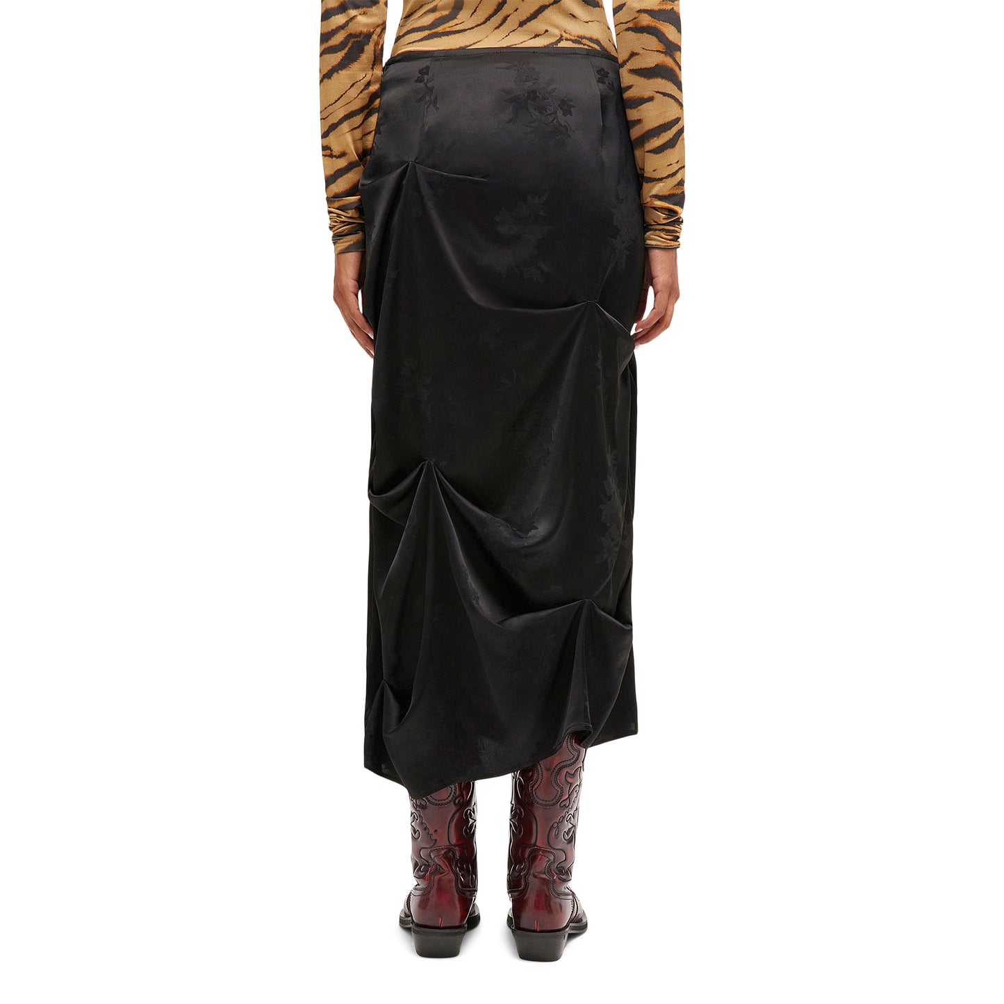 GANNI Jacquard Tuck Drpaed Skirt (Black)