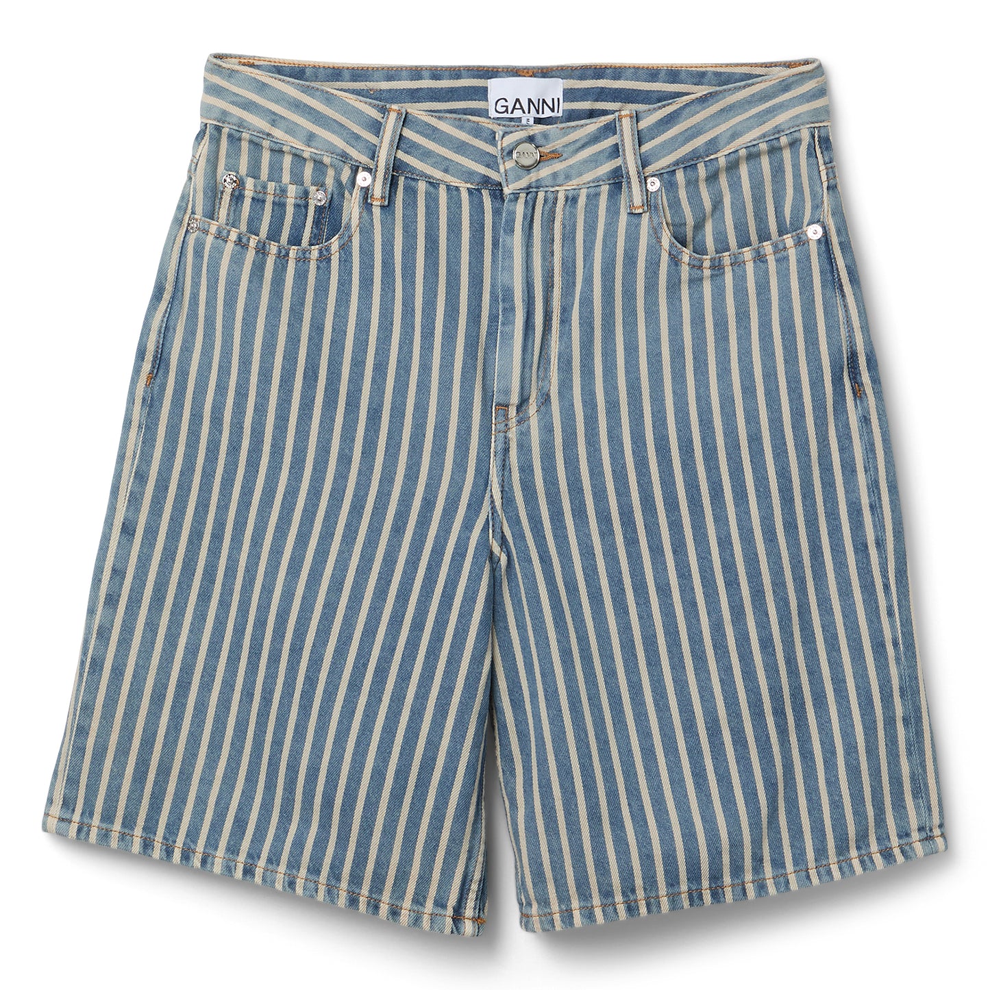 GANNI Light Stripe Denim Shorts (Soft Chambray)