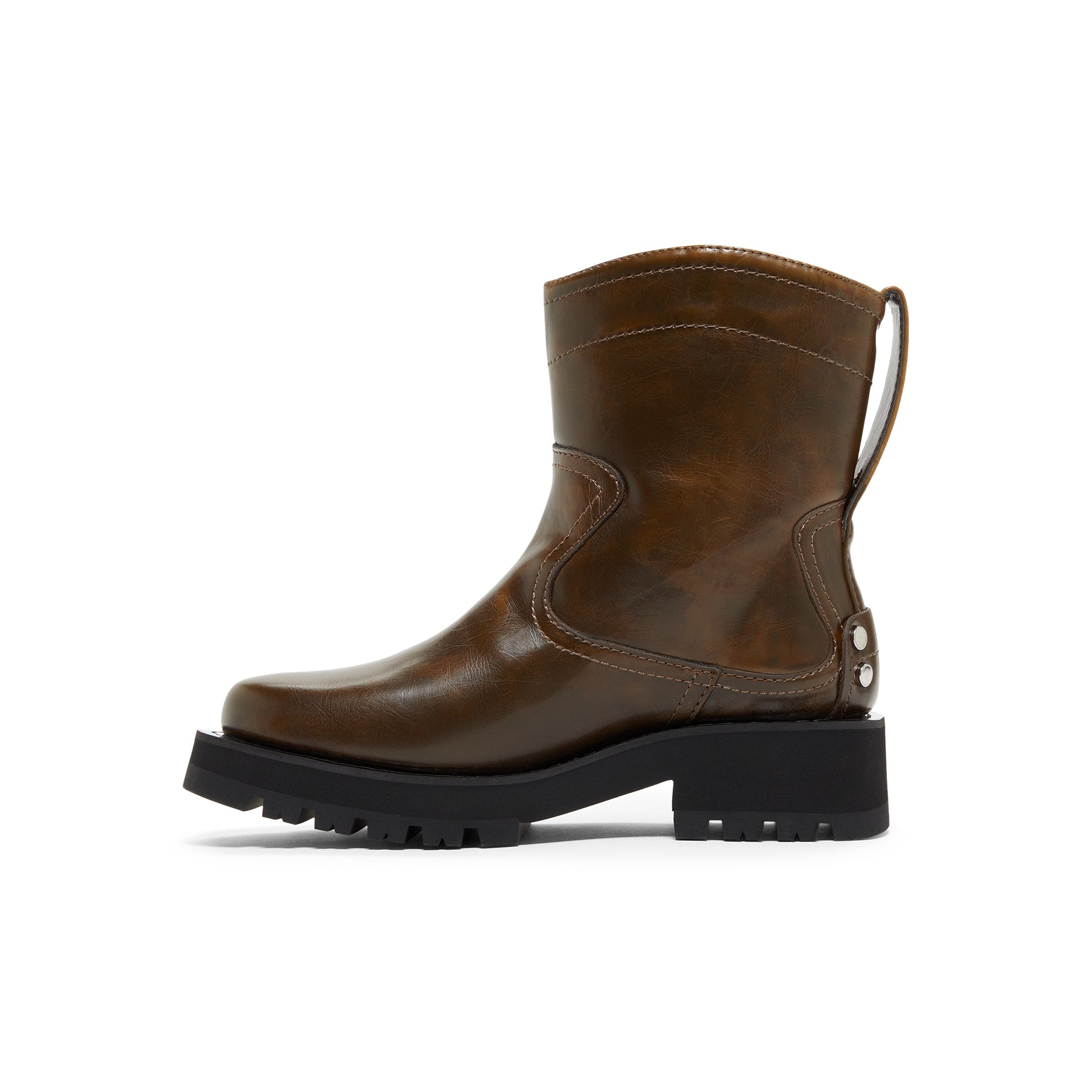 GANNI Studs Low Boot Crinkle Oleatex (Dark olive)