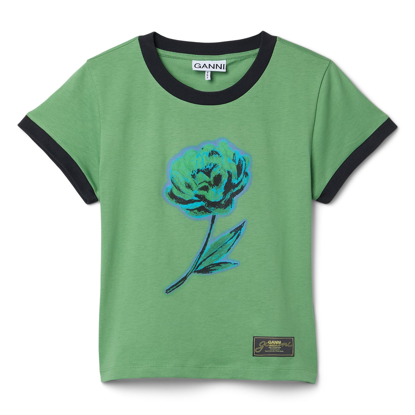 GANNI Basic Cotton Jersey Peony Baby Fit T-shirt (Stone green)