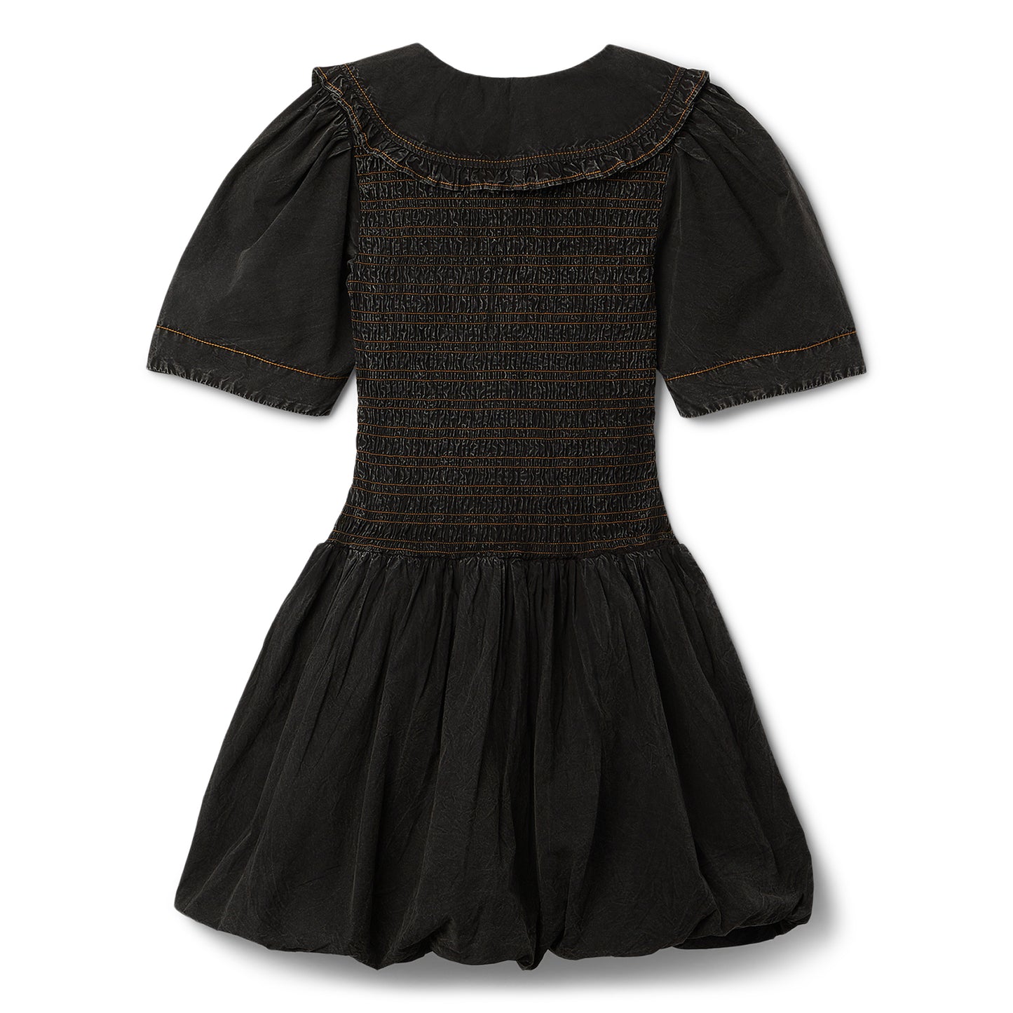 GANNI Garment Dyed Cotton Mini Smock Bubble Dress (Black)