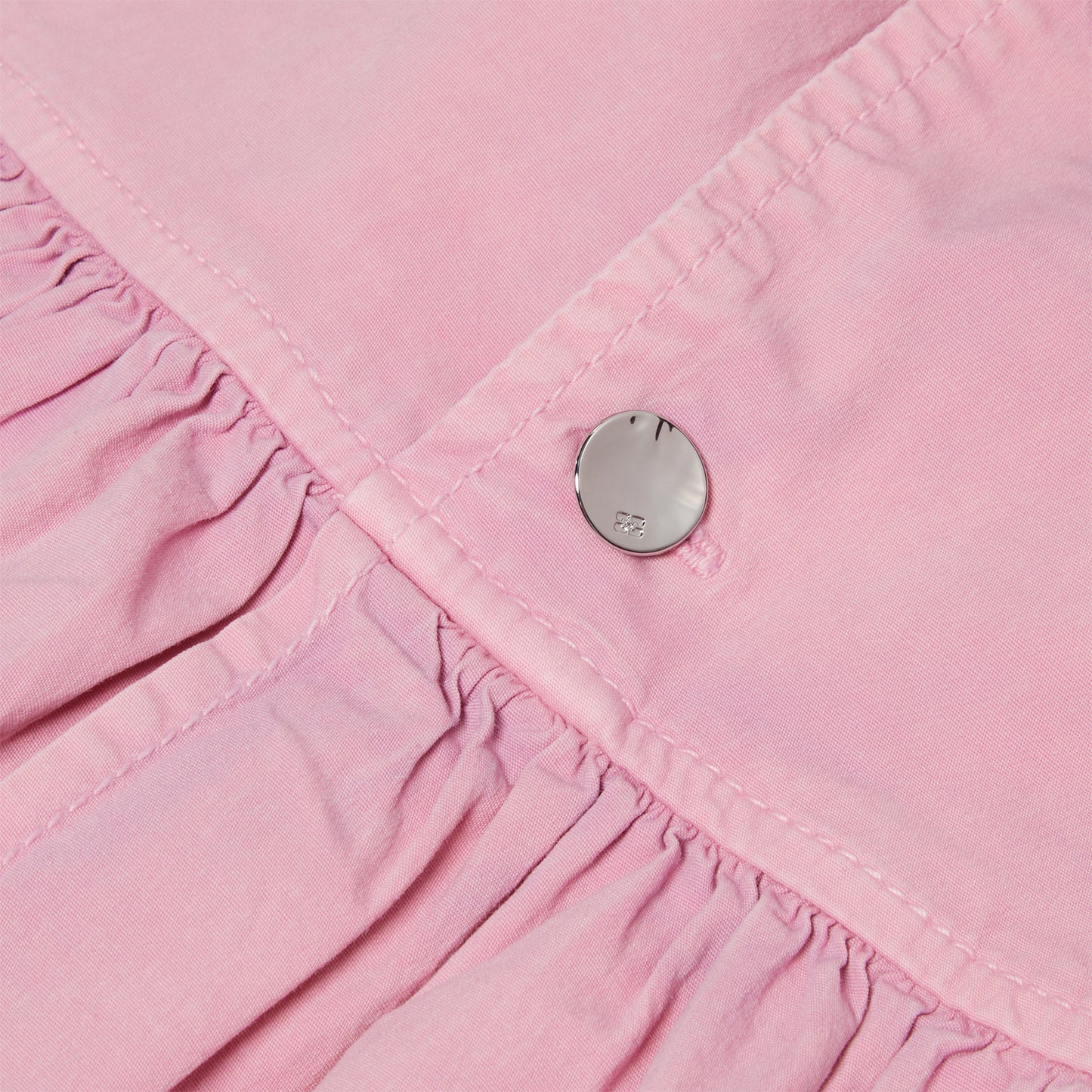 GANNI Washed Stretch Cotton Frill Sleeve Top (Bleached Mauve)