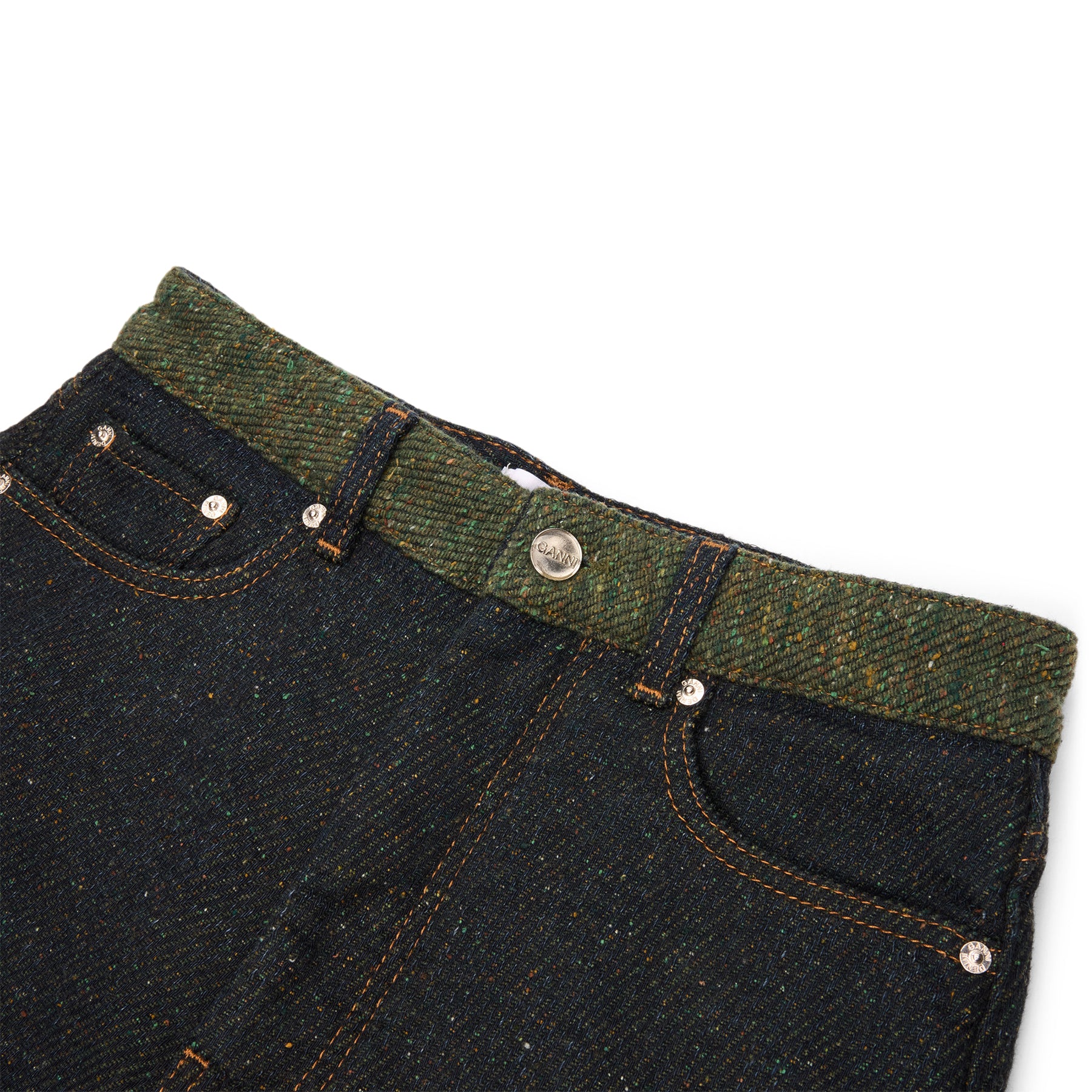GANNI Fold-Up Twill Denim Baggy Jeans (Phantom)