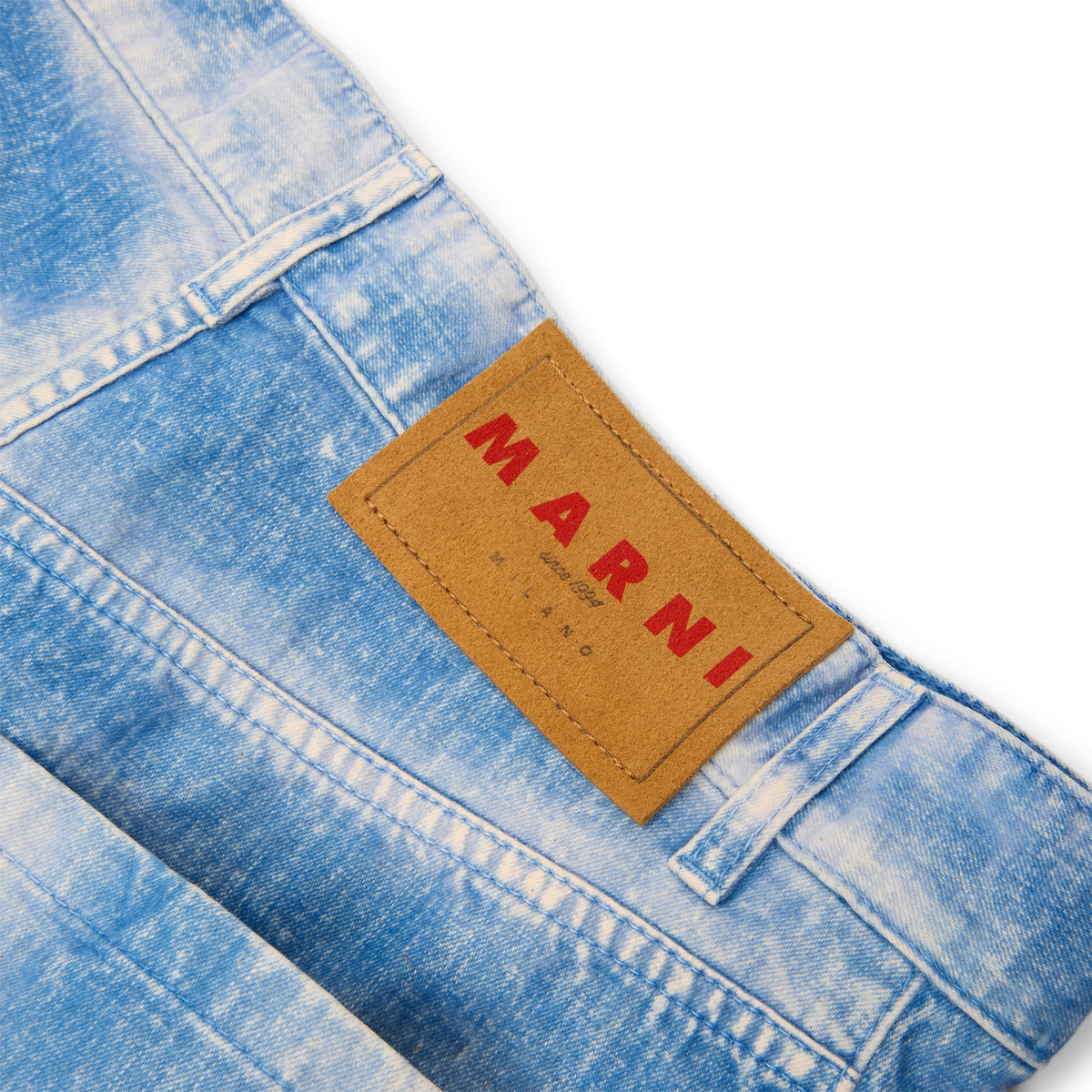 MARNI Flocked Denim Twisted Jeans (Iris Blue)